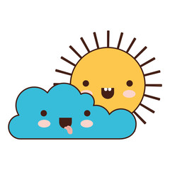 kawaii cloud and sun in colorful silhouette