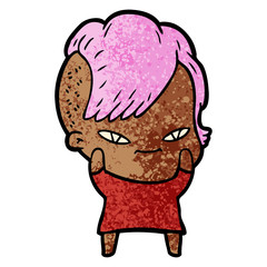 cute cartoon girl with hipster haircut