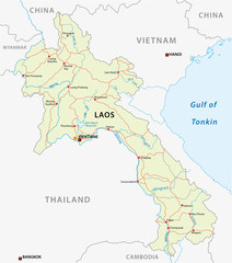 Road vector map of Lao People`s Democratic Republic