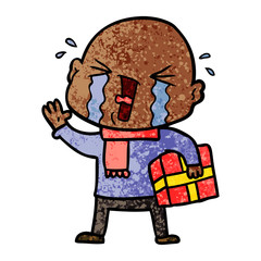 cartoon crying bald man