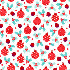 Christmas seamless pattern with berry, hazelnuts ans balls