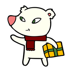 polar bear with christmas present cartoon