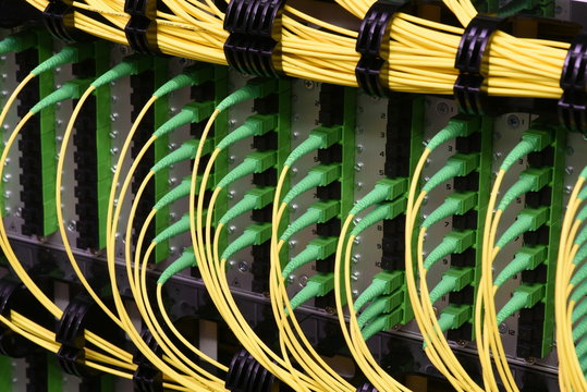 Fiber optical cables with connectors type SC-APC single mode in data center