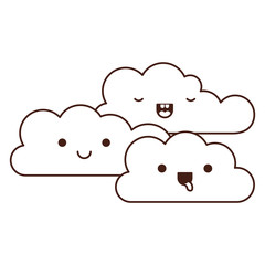 kawaii cumulus clouds icon flat in monochrome silhouette