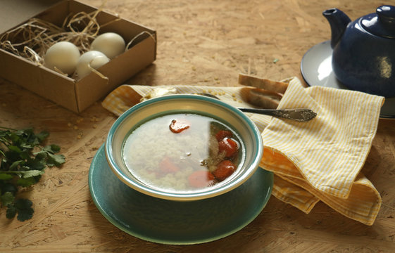quail or chicken homemade bouillon for lunch