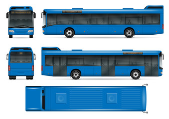 Blue bus vector mock-up for advertising, corporate identity. Isolated city transport template on white. Vehicle branding mockup. All layers and groups well organized for easy editing and recolor.