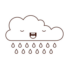 kawaii cloud with rain in monochrome silhouette