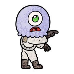 cartoon cyclops alien spaceman pointing