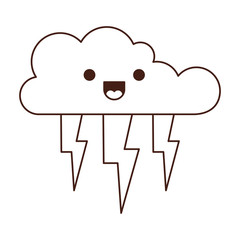 kawaii cloud with lightnings in monochrome silhouette