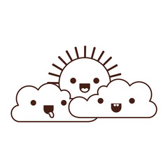 kawaii cloud cumulus and sun in monochrome silhouette