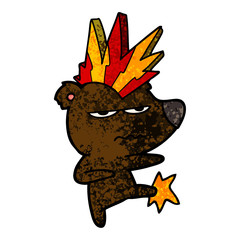 angry punk bear cartoon kicking