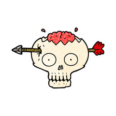 cartoon skull with arrow through brain