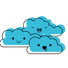 kawaii cumulus clouds icon flat in watercolor silhouette