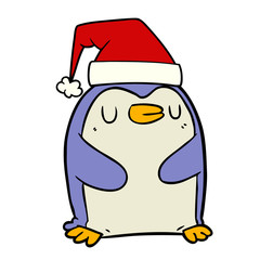 cartoon penguin wearing christmas hat