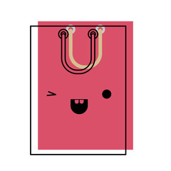 square kawaii shopping bag icon with handle in watercolor silhouette