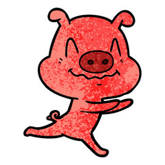 nervous cartoon pig running