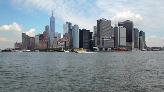 Water Taxi Sails By Lower Manhattan