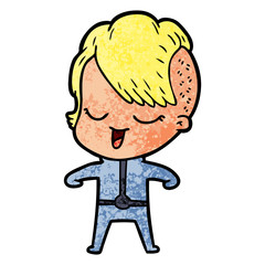 happy cartoon girl in futuristic clothes