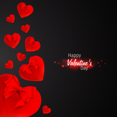 Red heart-shaped ribbon - Valentine's day. Valentine heart with ribbon background.