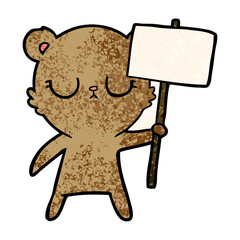 Obraz premium peaceful cartoon bear cub with protest sign