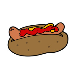 cartoon hotdog with mustard and ketchup