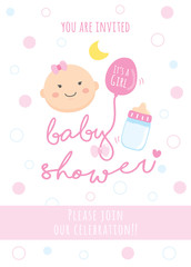 Baby Girl Shower , Happy Birthday for new born celebration greeting and invitation Post card Size