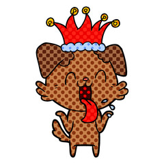 cartoon panting dog shrugging shoulders