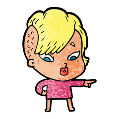 cartoon surprised girl pointing