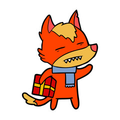 fox cartoon character with present