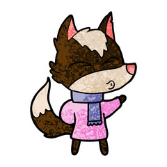 cartoon wolf in winter clothes