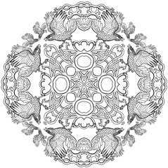 Vector illustration of Celtic knot ravens viking fantasy cross mandala black and white