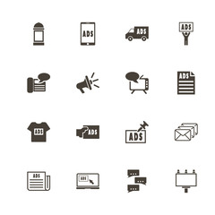 Advertisement icons. Perfect black pictogram on white background. Flat simple vector icon.