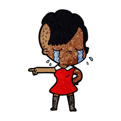 cartoon crying girl pointing