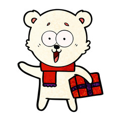 polar bear with christmas present cartoon