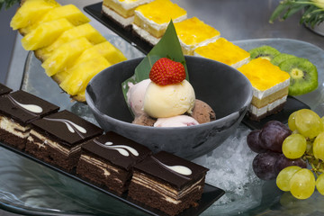 Diversity of dessert with fruit 