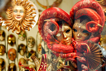 Traditional venetian mask in store on street, Venice Italy. Carnival of Venice.