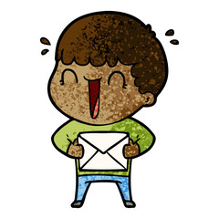 laughing cartoon man with letter