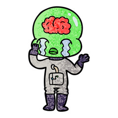 cartoon big brain alien crying