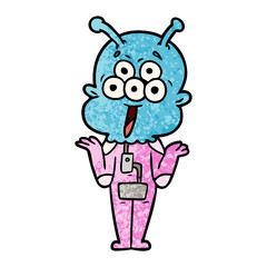 happy cartoon alien shrugging shoulders
