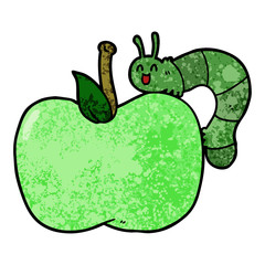 cartoon apple and bug