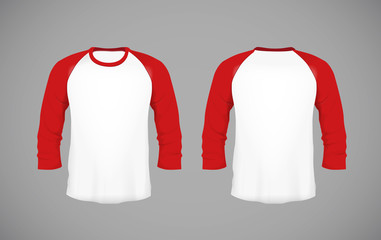 Men's slim-fitting long sleeve baseball shirt. Red Mock-up design template for branding.