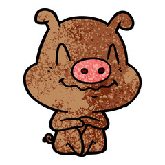 nervous cartoon pig sitting