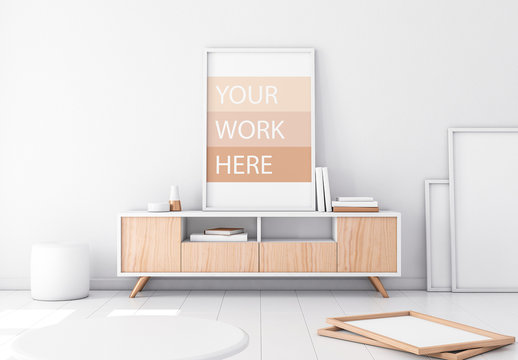 Framed Poster Mockup with Contemporary Furniture