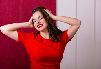 Beautiful woman in a red dress