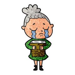 cartoon crying woman holding book