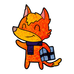 fox cartoon character with present