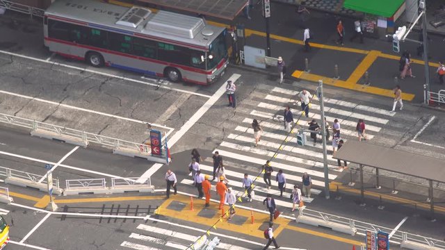 Aerial view of a bus terminal in Shibuya, Tokyo, Japan