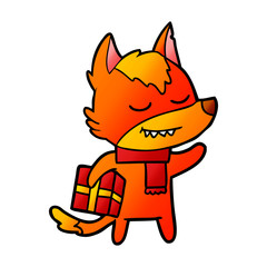 fox cartoon character with present