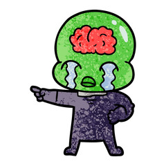 cartoon big brain alien crying and pointing
