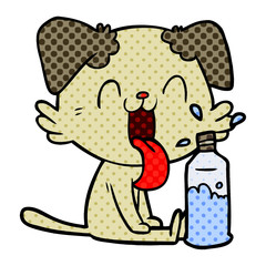 cartoon panting dog with water